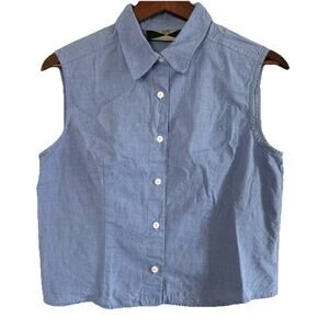 Vintage 525 Made in America Sleeveless Button Down Cropped Blue Shirt Large